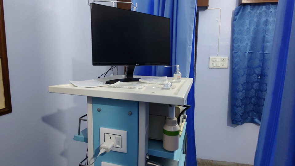 Endoscopy equipment at Triveni Superspeciality Clinic.